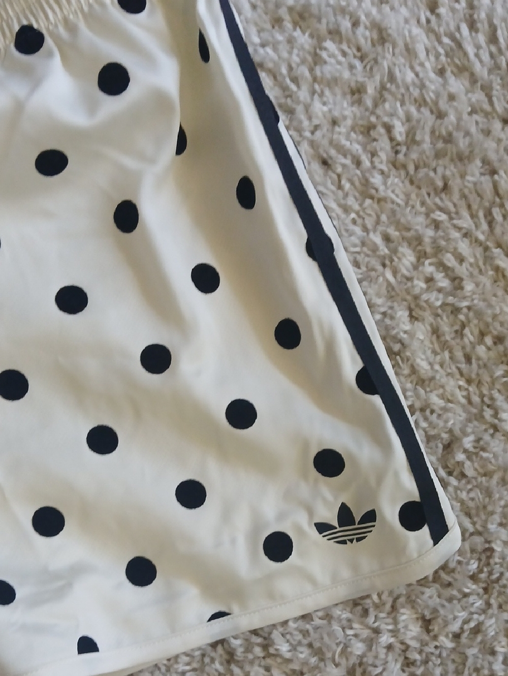 adidas White Polka Dot Athletic Shorts with Black Stripes - Picture 2 of 6